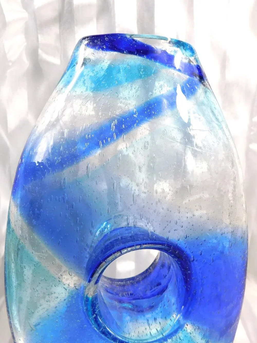 Blue Bullicante Art Glass Vase with Center Hole # 27117
